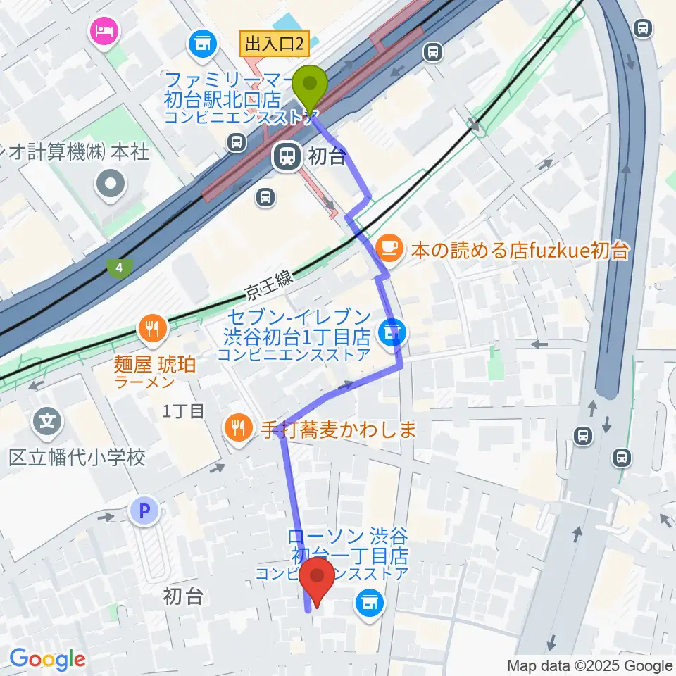 初台長唄・三味線教室の最寄駅初台駅からの徒歩ルート（約6分）地図