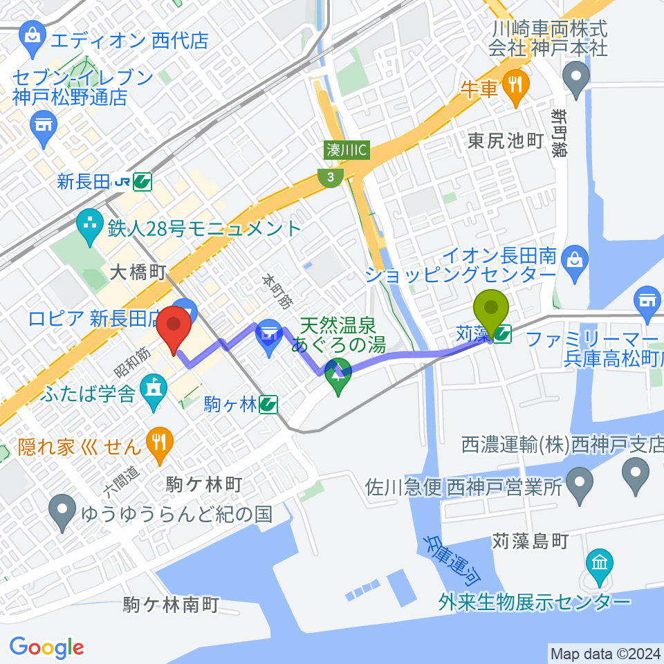 苅藻駅からSTUDIO UMIへのルートマップ地図