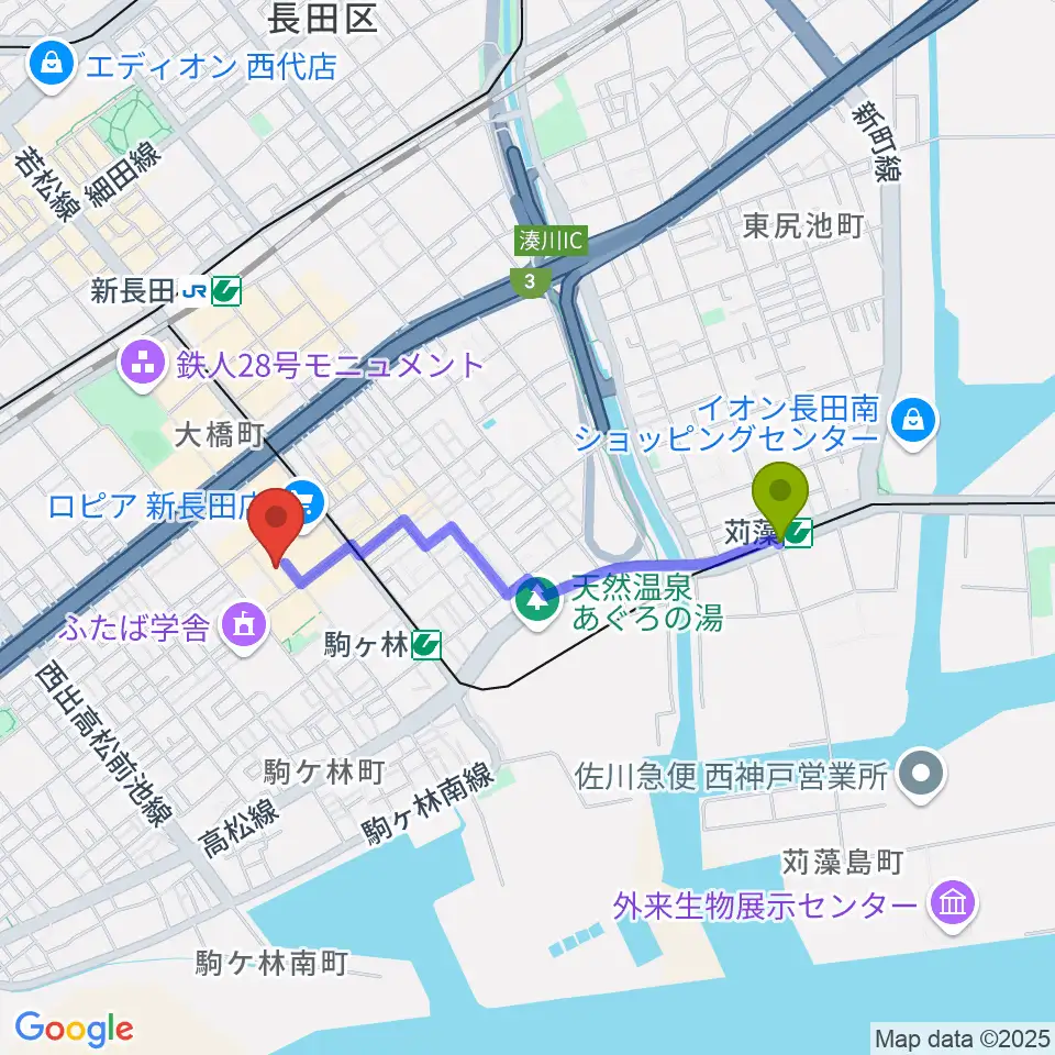 苅藻駅からSTUDIO UMIへのルートマップ地図