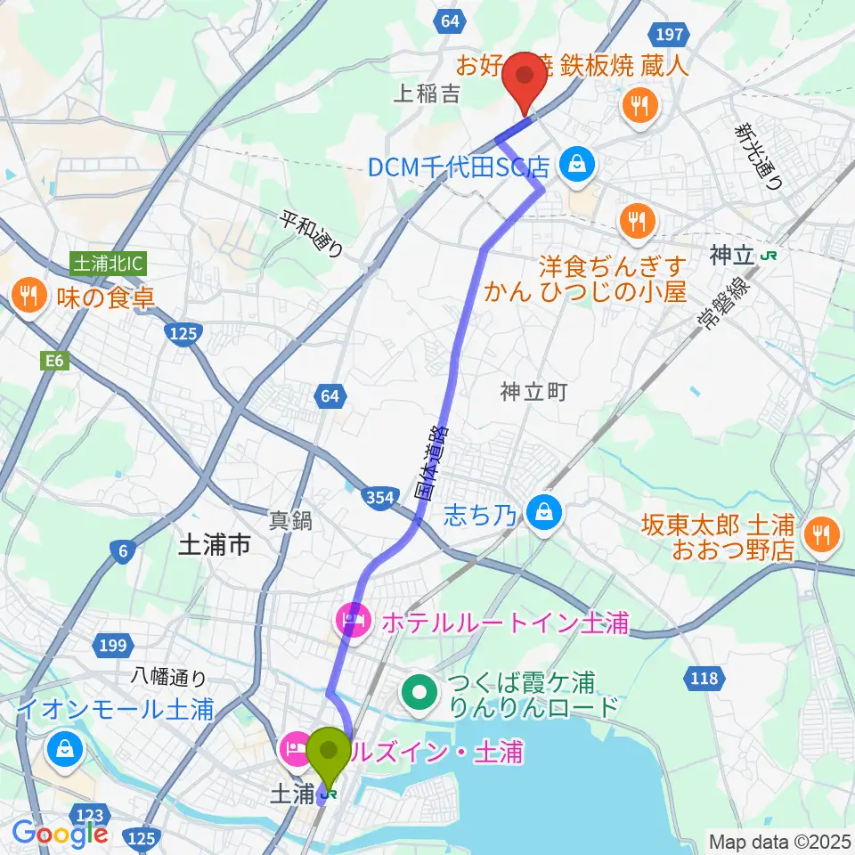 土浦駅からMind-Neoへのルートマップ地図
