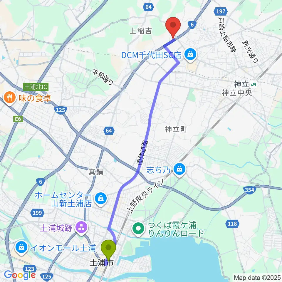 土浦駅からMind-Neoへのルートマップ地図