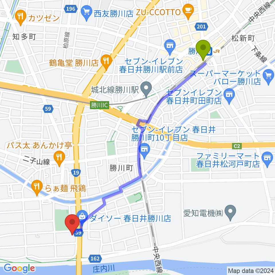 勝川駅からGSPスタジオへのルートマップ地図