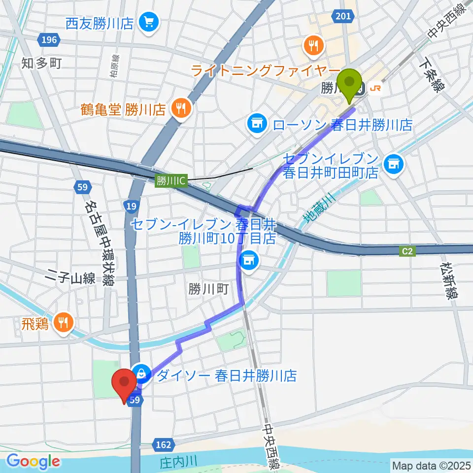 勝川駅からGSPスタジオへのルートマップ地図