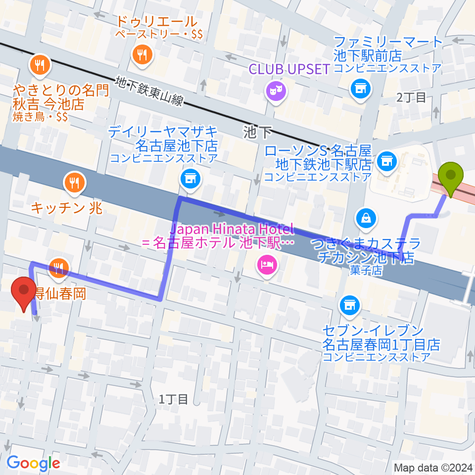 Art＆MusicSpace 源の最寄駅池下駅からの徒歩ルート（約7分）地図