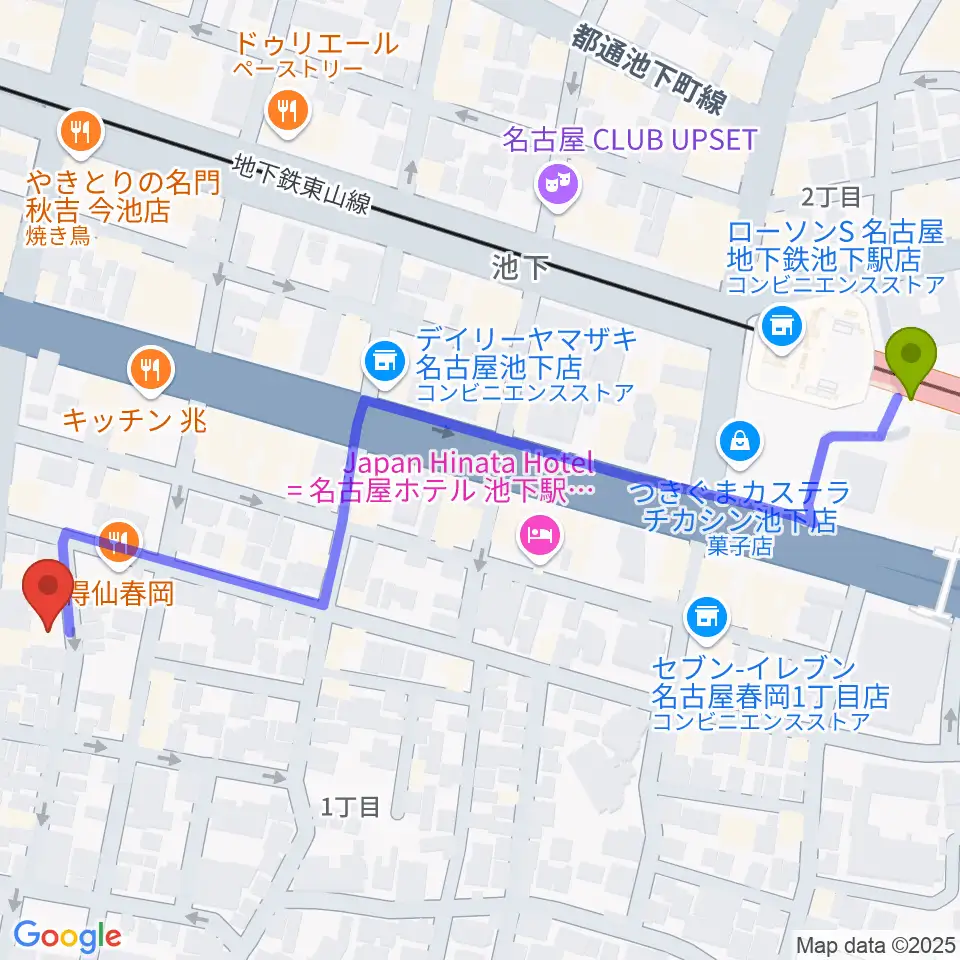 Art＆MusicSpace 源の最寄駅池下駅からの徒歩ルート（約7分）地図