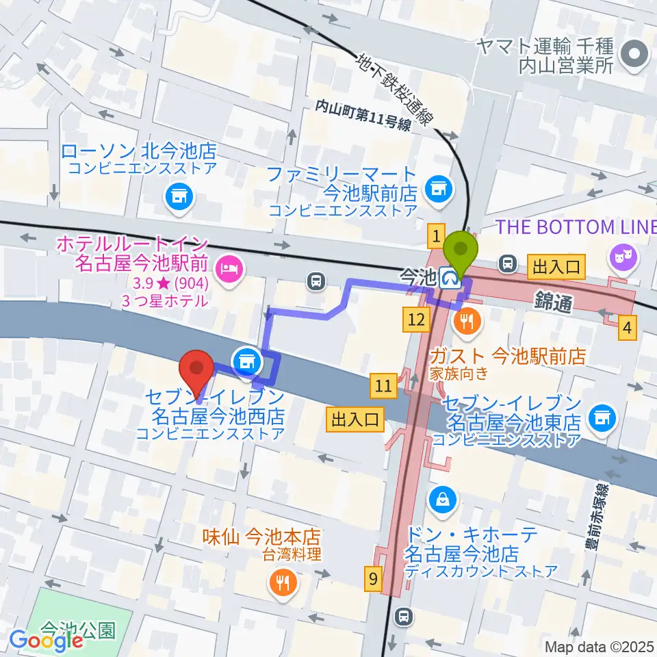 今池TOKUZOの最寄駅今池駅からの徒歩ルート（約3分）地図
