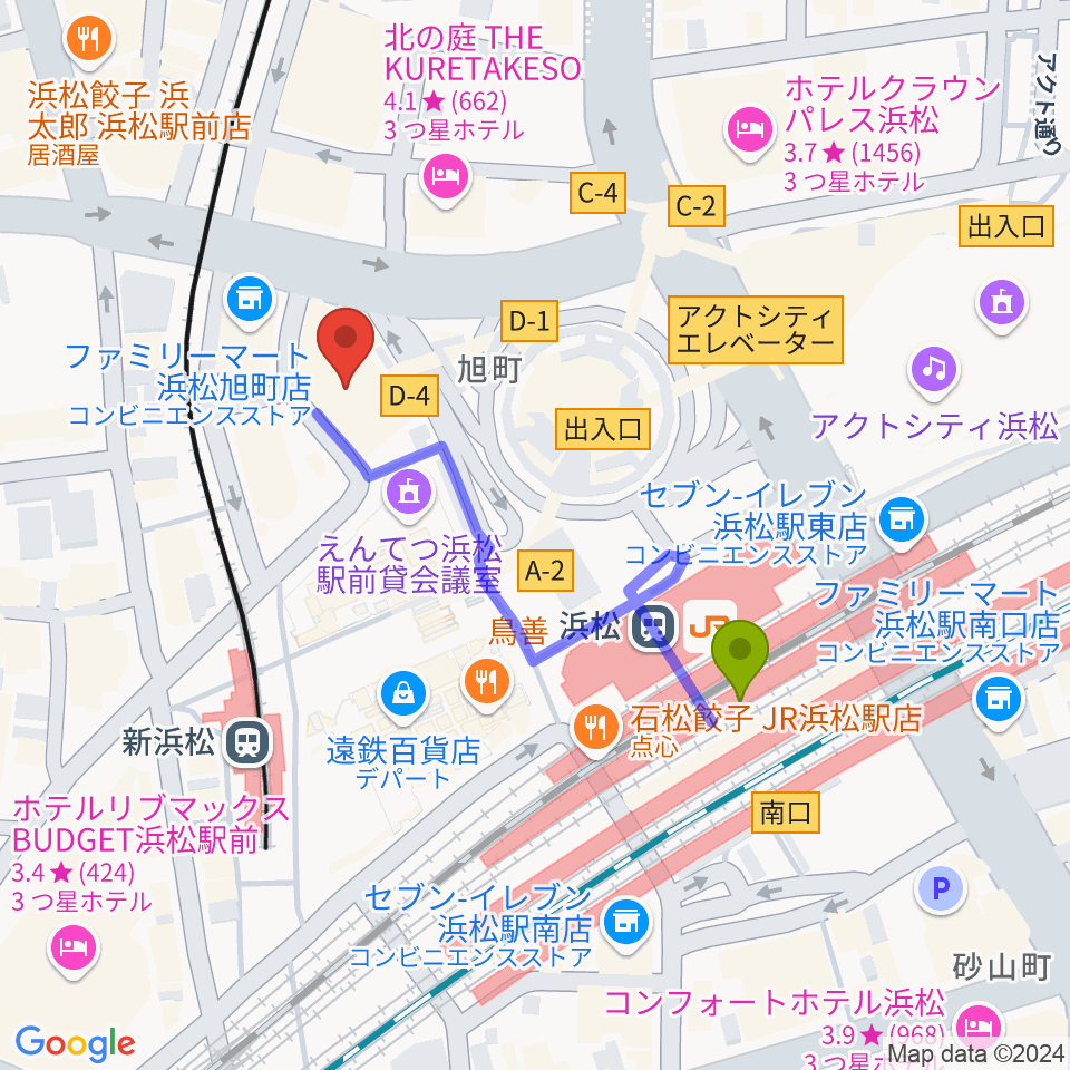 浜松メスカリンドライブの最寄駅浜松駅からの徒歩ルート 約4分 Mdata