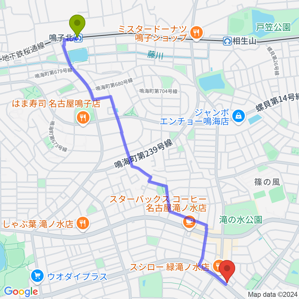 鳴子北駅からアランプーサンへのルートマップ地図