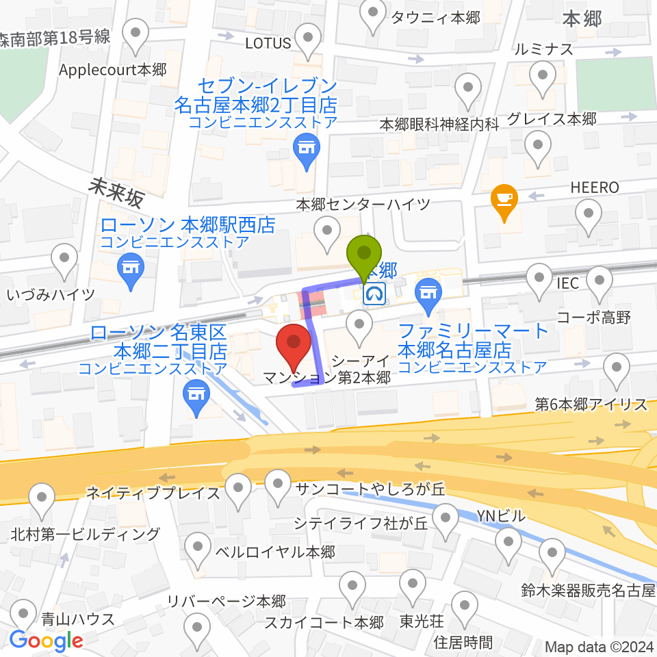 本郷アルマジロの最寄駅本郷駅からの徒歩ルート（約1分）地図