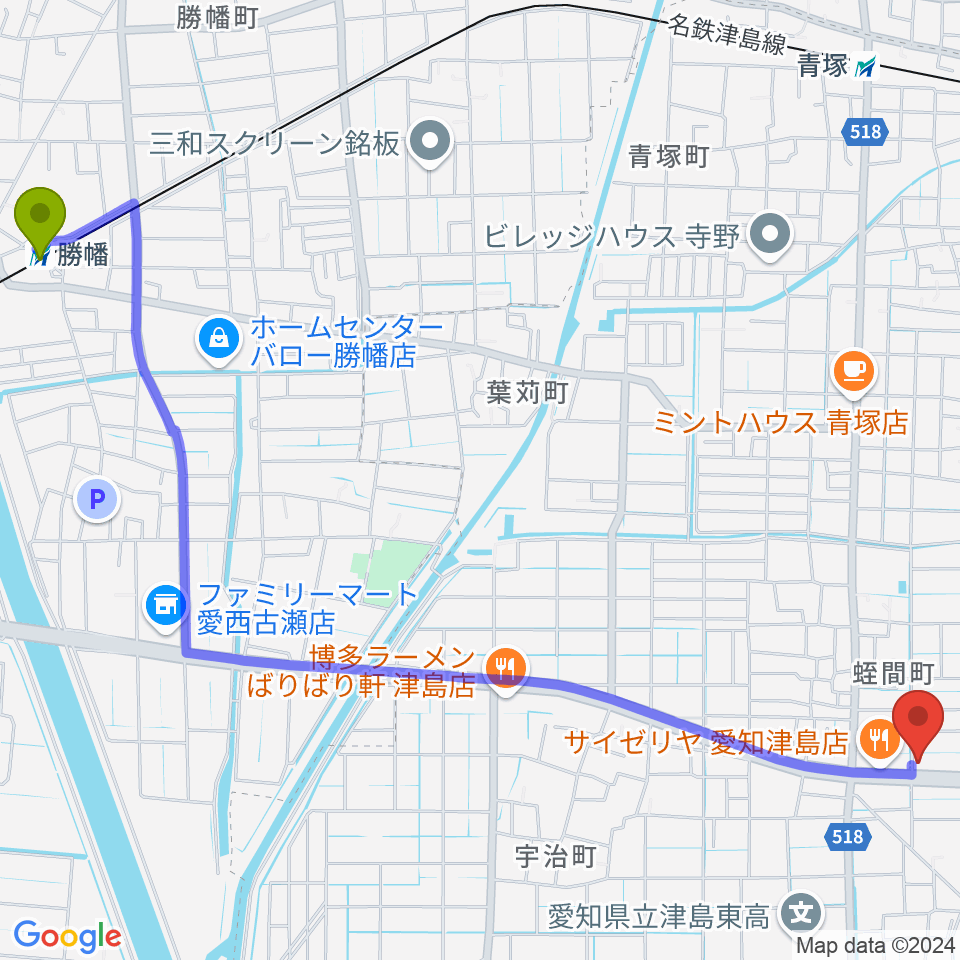 勝幡駅からJAZZくれよんへのルートマップ地図