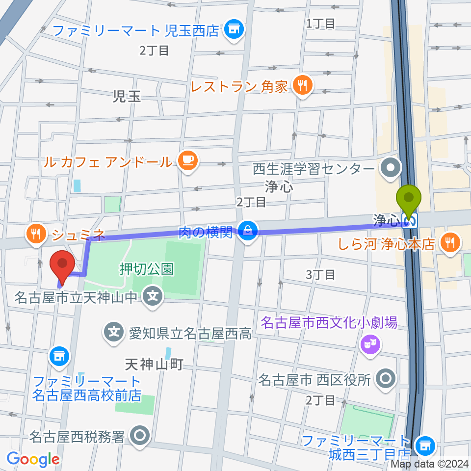 スタジオ・リリタの最寄駅浄心駅からの徒歩ルート（約12分）地図