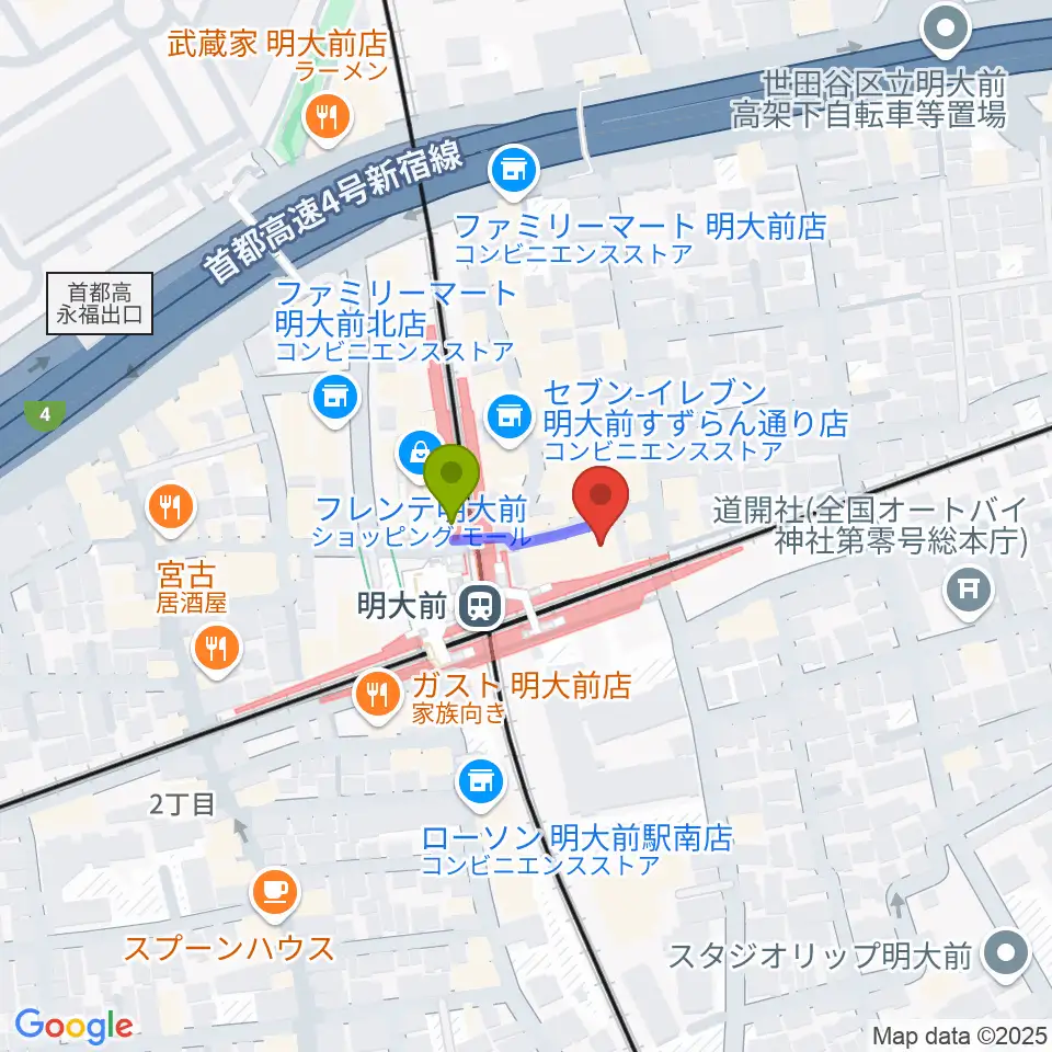 ガードアイランドスタジオ明大前店の最寄駅明大前駅からの徒歩ルート（約1分）地図