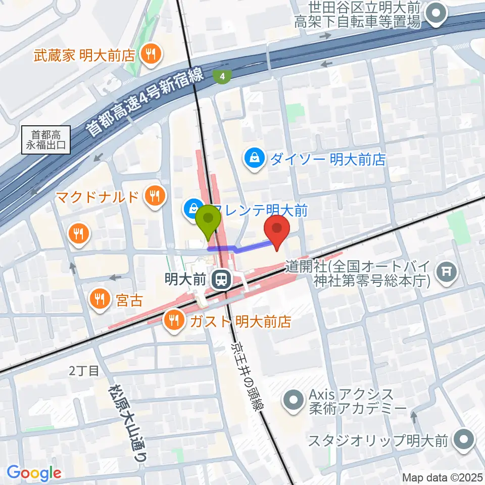ガードアイランドスタジオ明大前店の最寄駅明大前駅からの徒歩ルート（約1分）地図