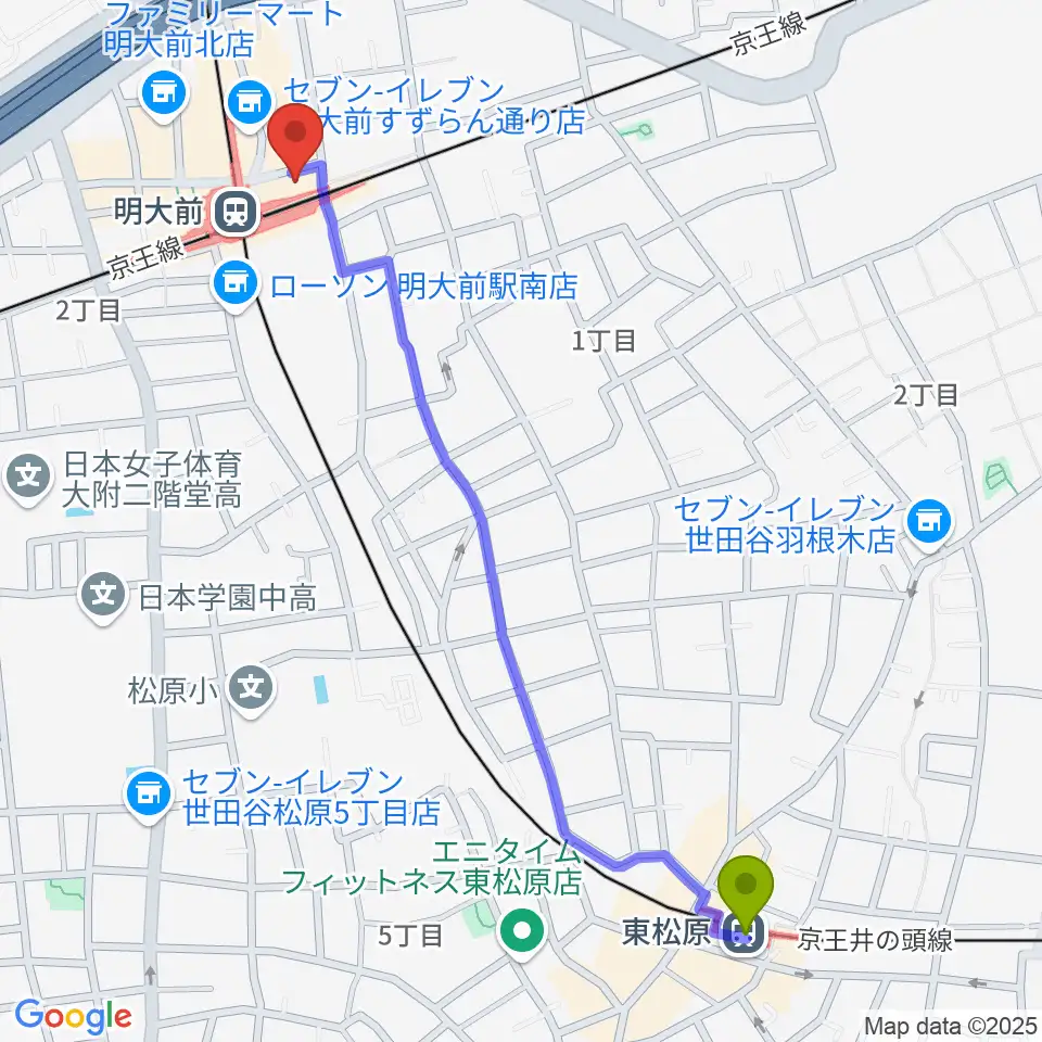 東松原駅からガードアイランドスタジオ明大前店へのルートマップ地図