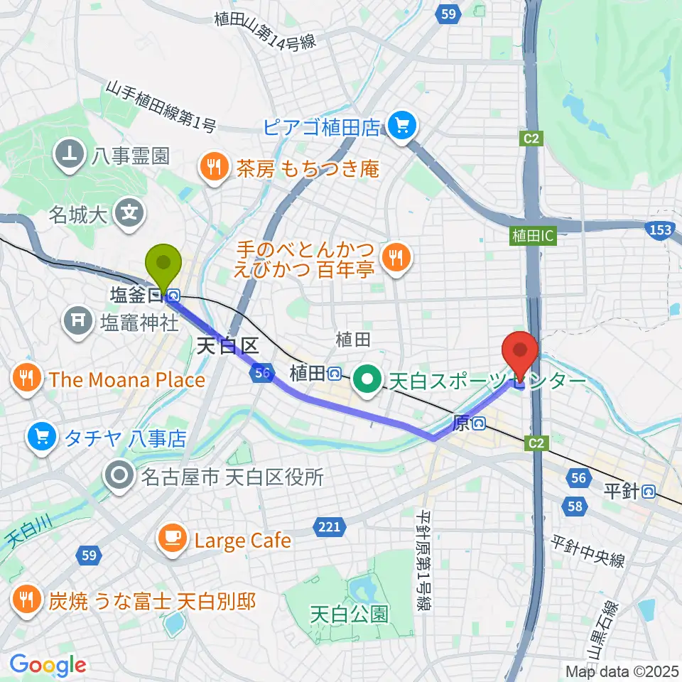 塩釜口駅からスタジオチャージへのルートマップ地図