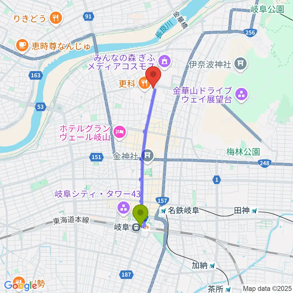 岐阜駅からぎふしんフォーラムへのルートマップ地図