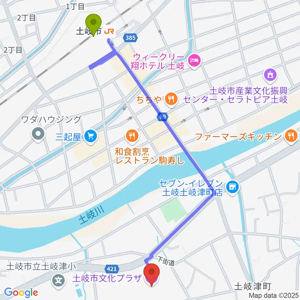 土岐市文化プラザの最寄駅土岐市駅からの徒歩ルート（約13分）地図