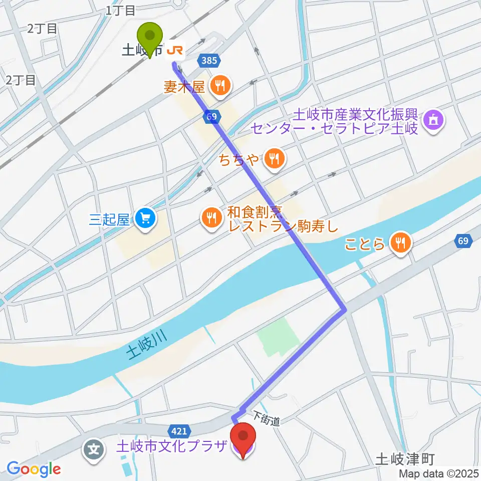 土岐市文化プラザの最寄駅土岐市駅からの徒歩ルート（約13分）地図