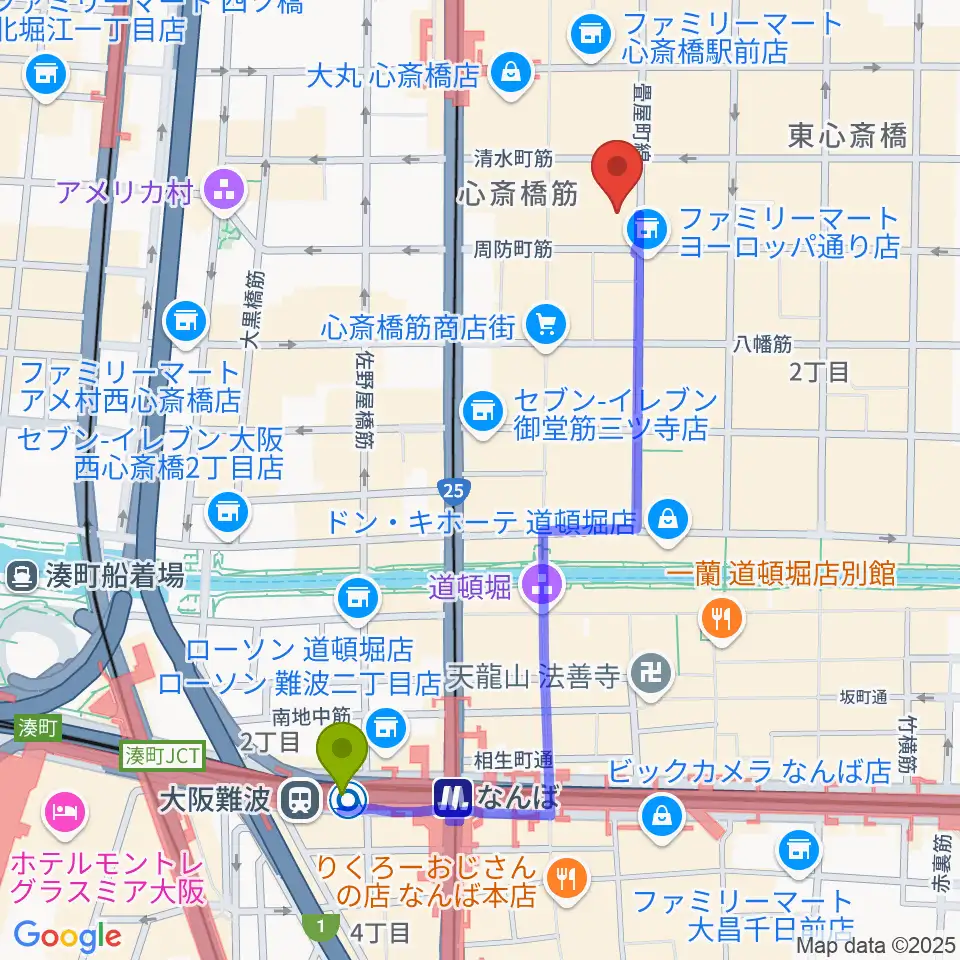 大阪難波駅からOSAKA MUSEへのルートマップ地図