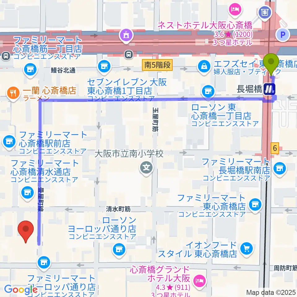 長堀橋駅からOSAKA MUSEへのルートマップ地図