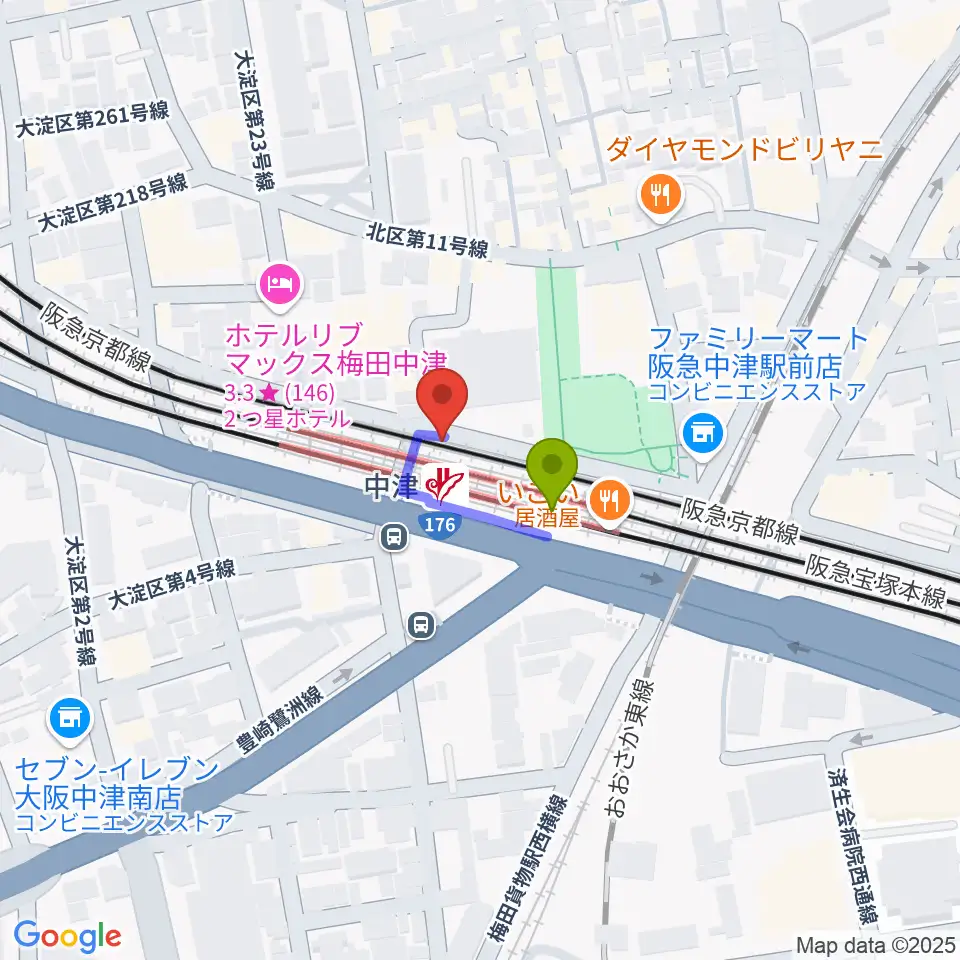 中津Vi-codeの最寄駅中津駅からの徒歩ルート（約1分）地図