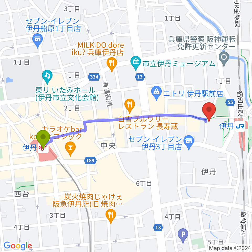 伊丹駅から伊丹STAGEへのルートマップ地図
