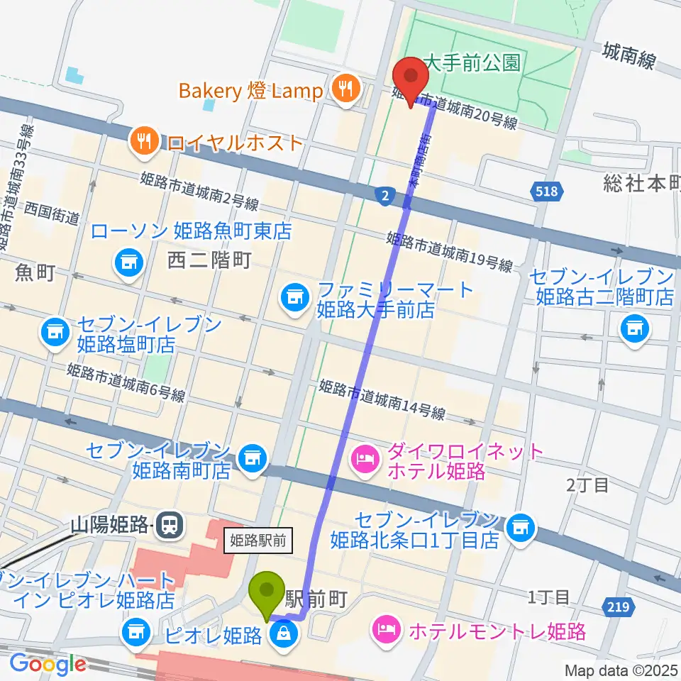 姫路ベータの最寄駅姫路駅からの徒歩ルート（約12分）地図