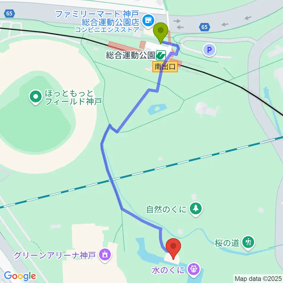 神戸総合運動公園 野外ステージの最寄駅総合運動公園駅からの徒歩ルート（約6分）地図