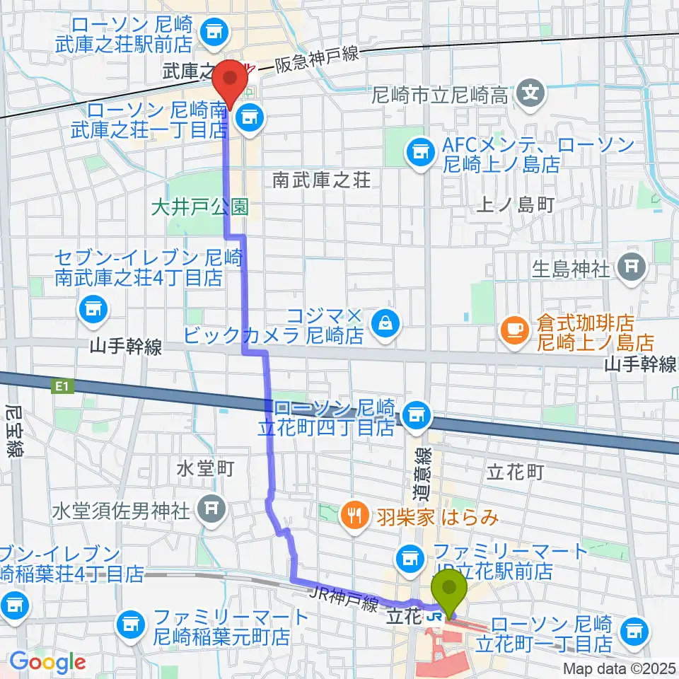 立花駅からＭクアトロへのルートマップ地図