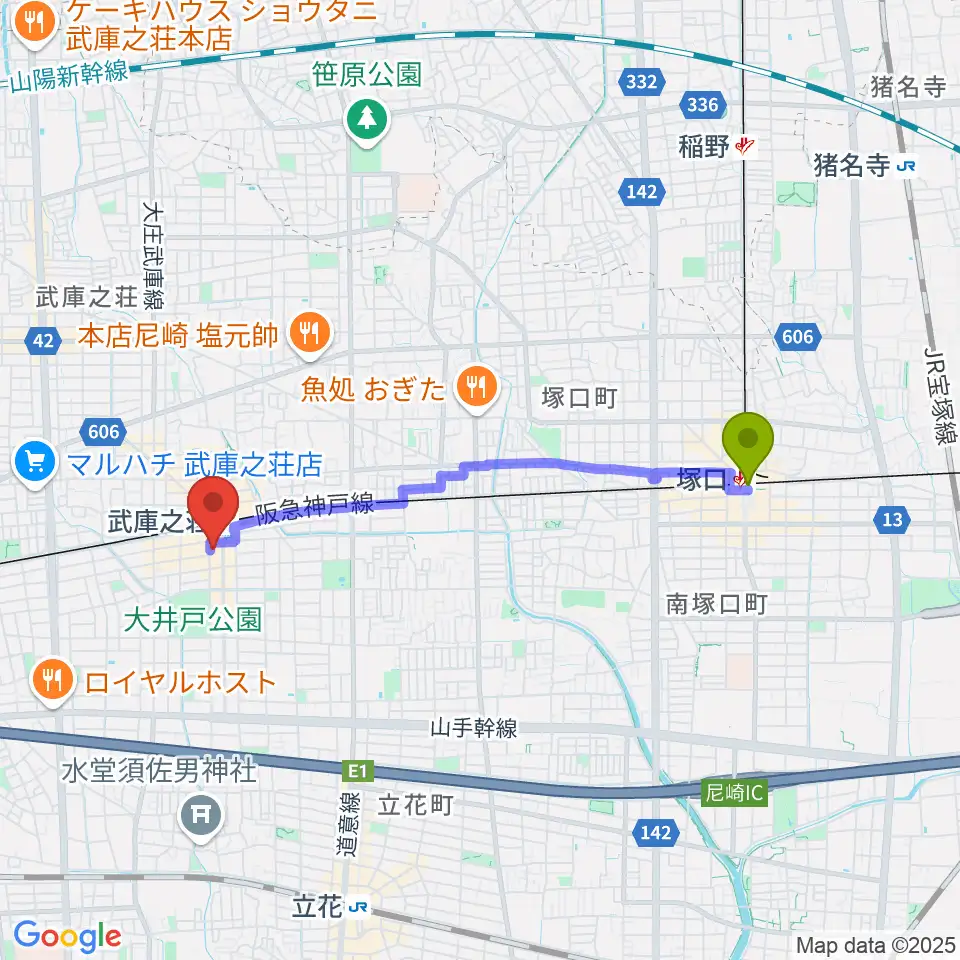 塚口駅からＭクアトロへのルートマップ地図