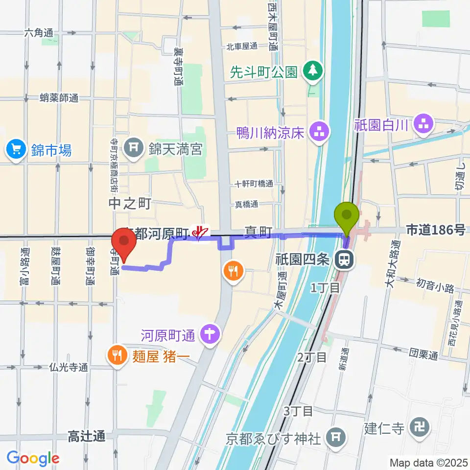都雅都雅 トガトガの最寄駅祇園四条駅からの徒歩ルート（約7分）地図
