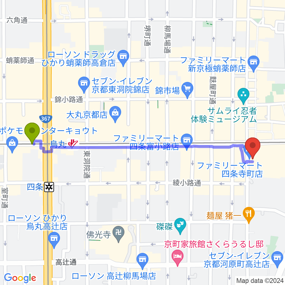 烏丸駅から都雅都雅 トガトガへのルートマップ地図