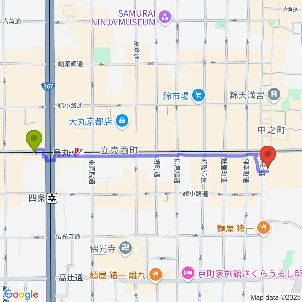 烏丸駅から都雅都雅 トガトガへのルートマップ地図