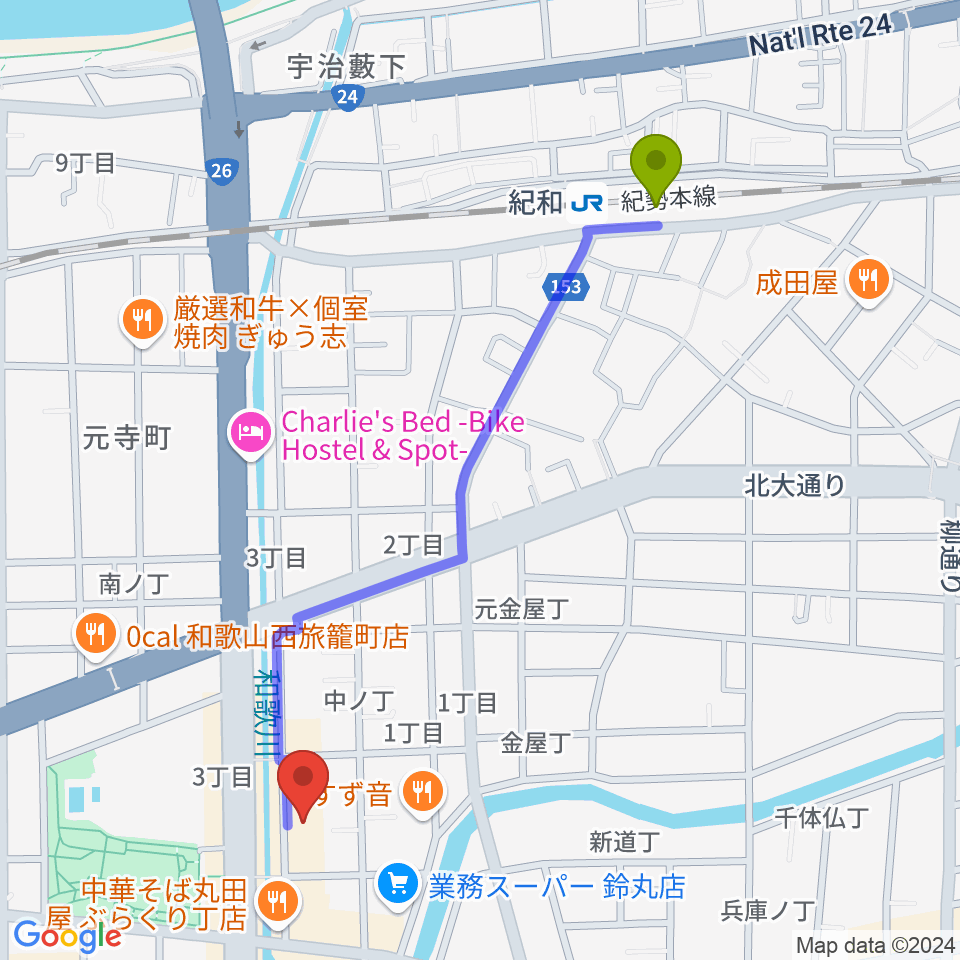 和歌山CLUB GATEの最寄駅紀和駅からの徒歩ルート（約12分）地図