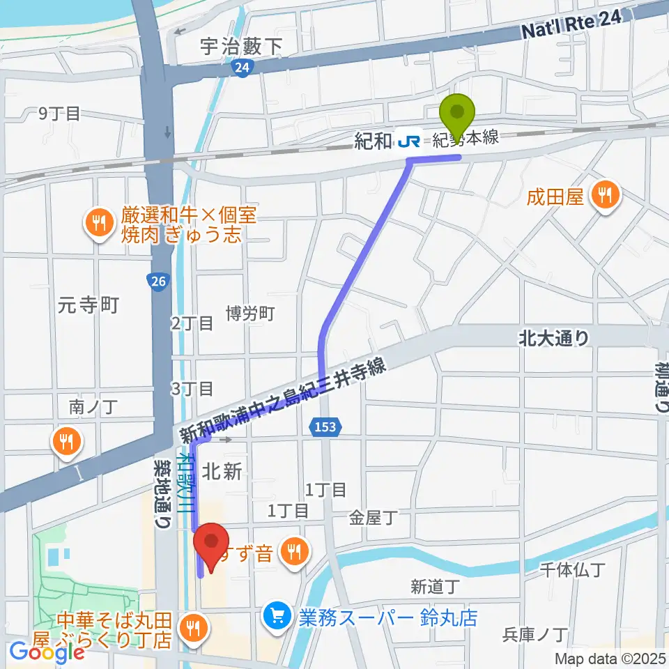 和歌山CLUB GATEの最寄駅紀和駅からの徒歩ルート（約12分）地図