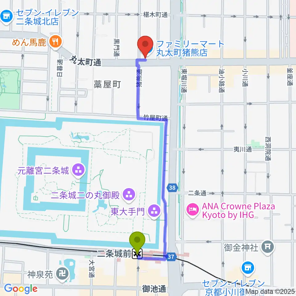 京都AFTER BEATの最寄駅二条城前駅からの徒歩ルート（約10分）地図