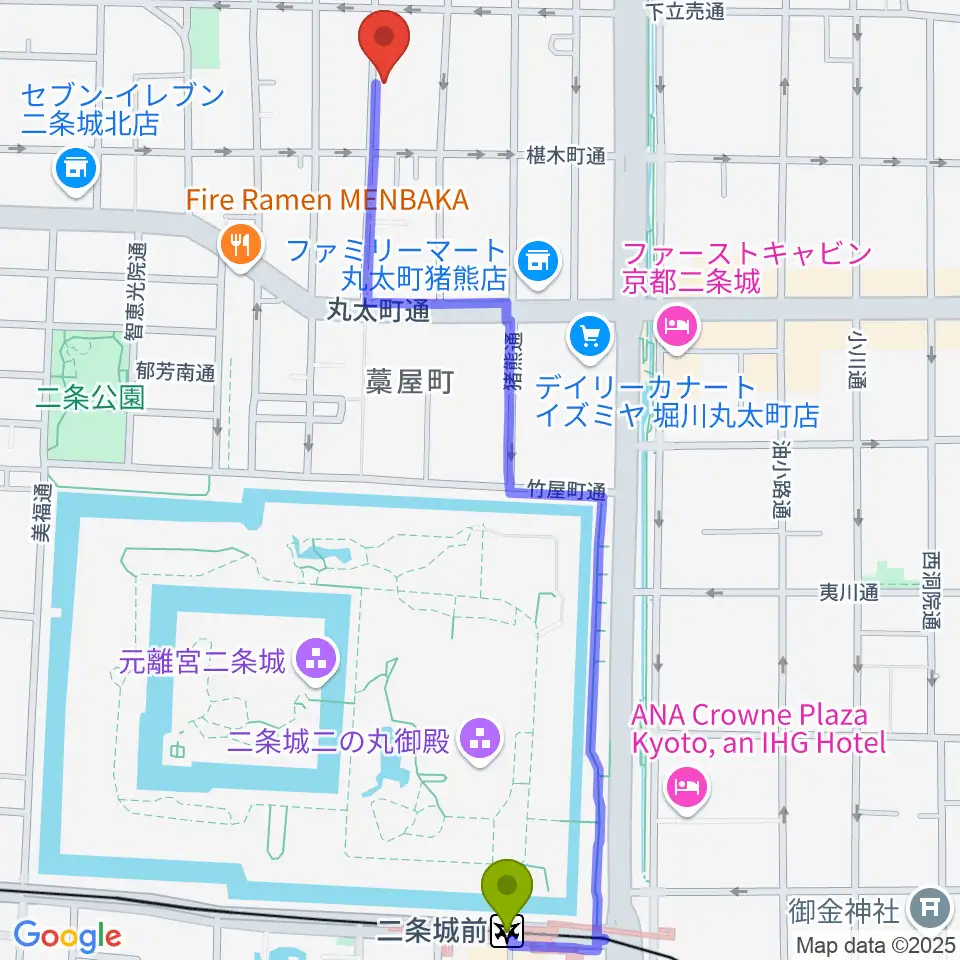 拾得の最寄駅二条城前駅からの徒歩ルート（約14分）地図