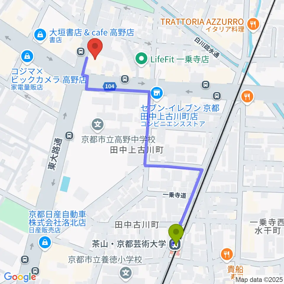 わからん屋IIの最寄駅茶山駅からの徒歩ルート（約6分）地図