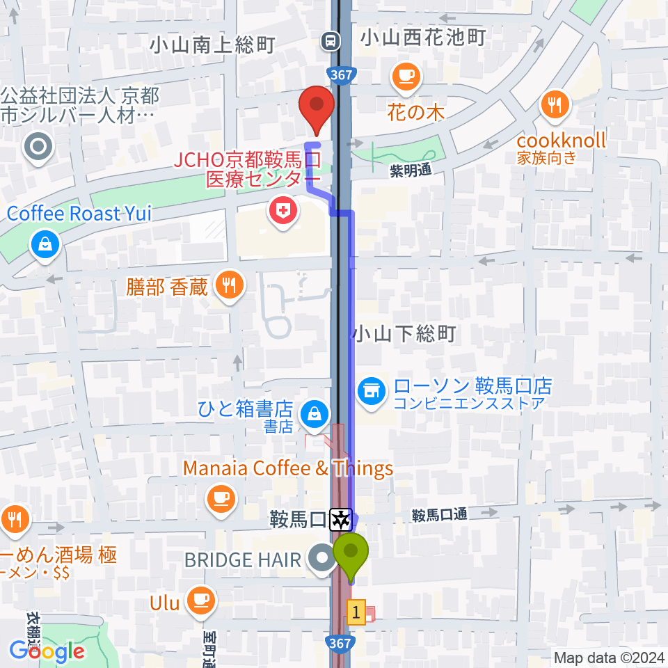 京都ケニーズの最寄駅鞍馬口駅からの徒歩ルート（約5分）地図