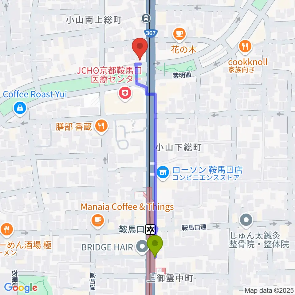 京都ケニーズの最寄駅鞍馬口駅からの徒歩ルート（約5分）地図