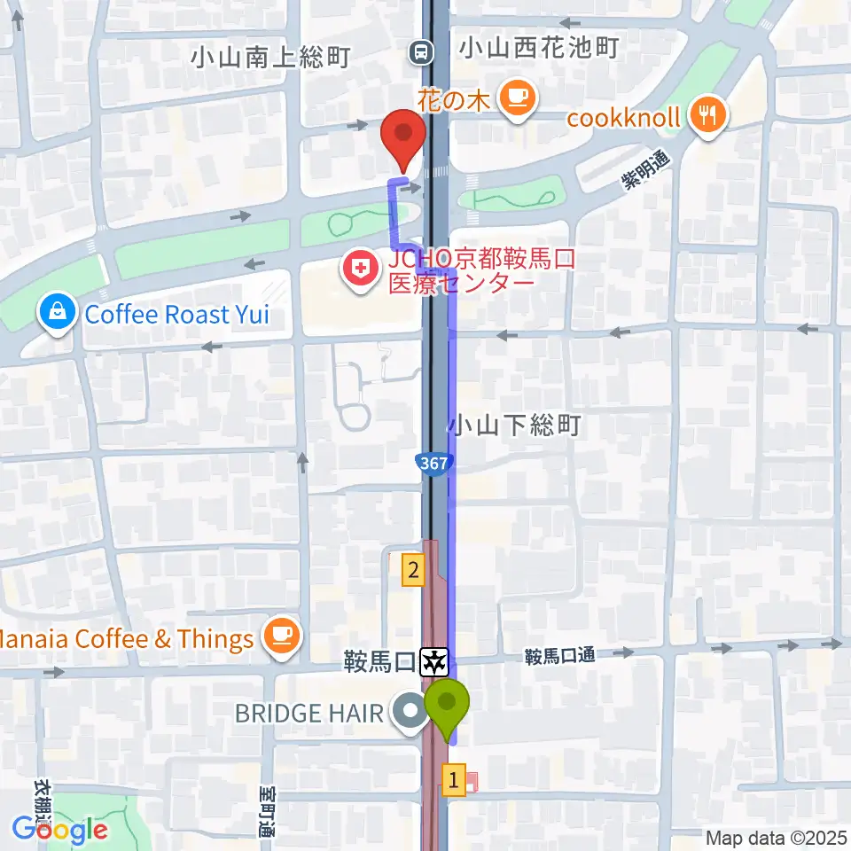 京都ケニーズの最寄駅鞍馬口駅からの徒歩ルート（約5分）地図