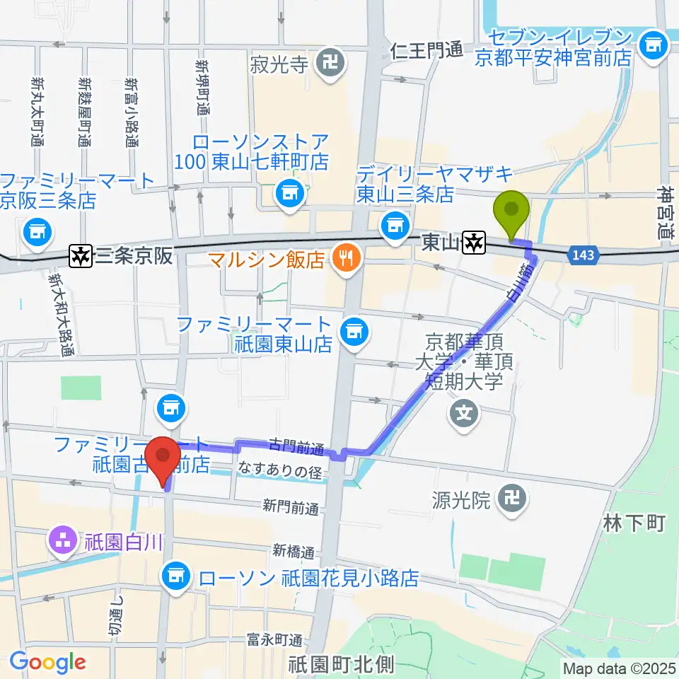 東山駅からセレクテッド・ラポーへのルートマップ地図