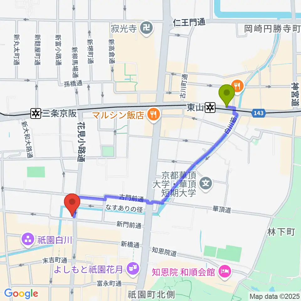 東山駅からセレクテッド・ラポーへのルートマップ地図