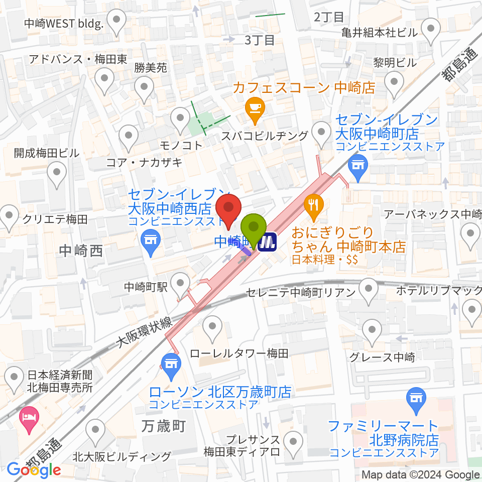 中崎町コモンカフェの最寄駅中崎町駅からの徒歩ルート（約1分）地図
