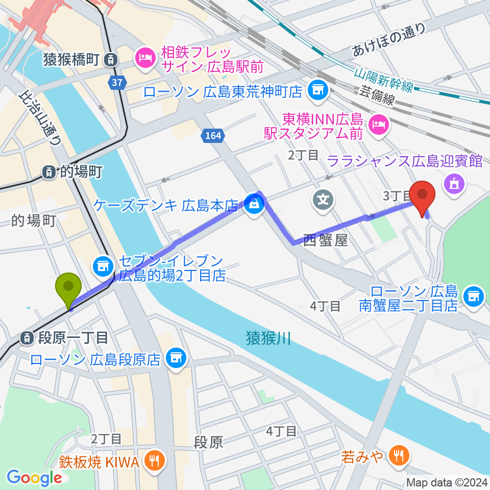 段原一丁目駅からフォークスペース 置時計へのルートマップ地図