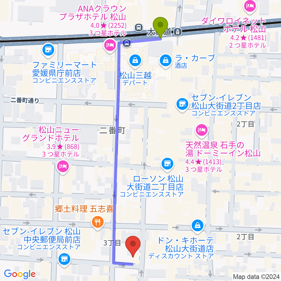 スタジオ OWLの最寄駅大街道駅からの徒歩ルート（約6分）地図