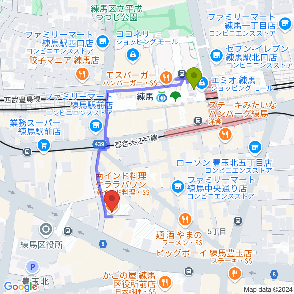 練馬BE-bornの最寄駅練馬駅からの徒歩ルート（約4分）地図