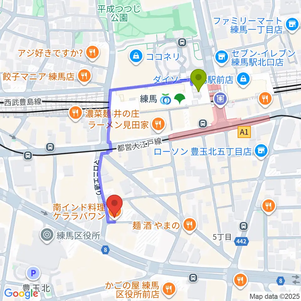 練馬BE-bornの最寄駅練馬駅からの徒歩ルート（約4分）地図