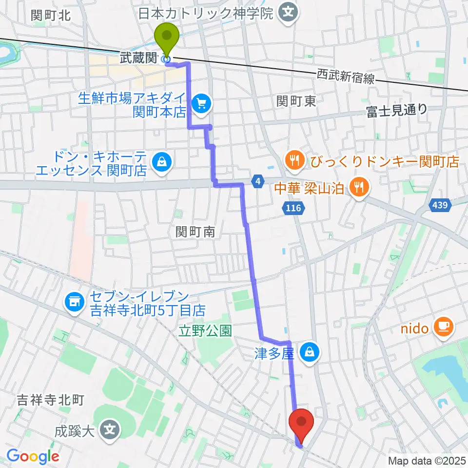 武蔵関駅からRecording Studio GOATEEへのルートマップ地図