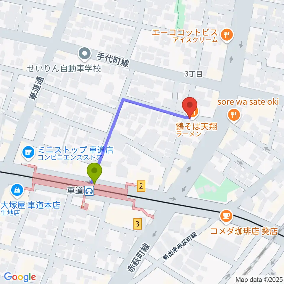 Chot BAR 馬車道の最寄駅車道駅からの徒歩ルート（約3分）地図